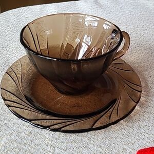 Vereco Swirl Smoked Cup Saucer Set